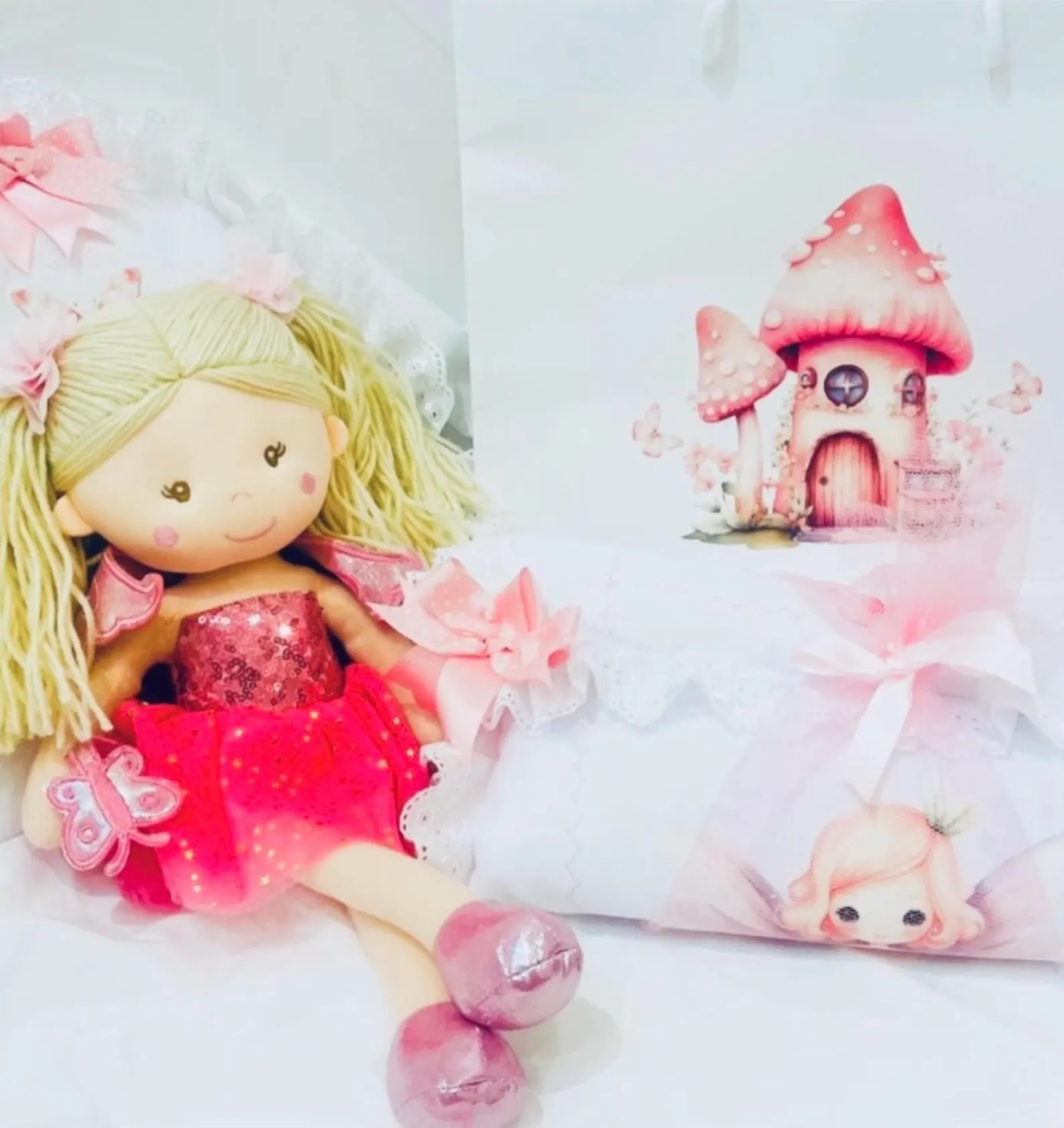 Angelina Fairy doll and Doll's Pram quilt set * Will fit modern dolls pram .and gift bag - perfect gift,