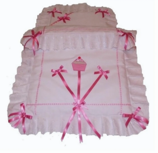 Cherry Cupcake ! Doll's Pram quilt set * Will fit Silver Cross coach built dolls pram