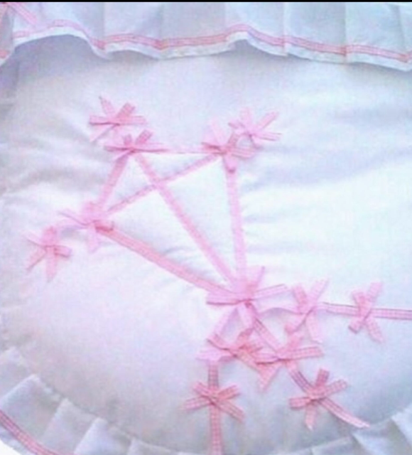Let's go fly a Kite !  Pram Quilt set with Pink gingham ribbon Kite embellishment with ribbon strands and bows.