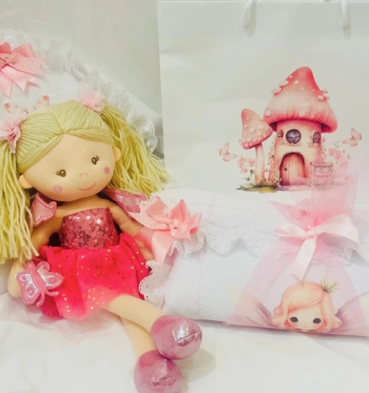 Angelina Fairy doll and Doll's Pram quilt set * Will fit modern dolls pram .and gift bag - perfect gift,