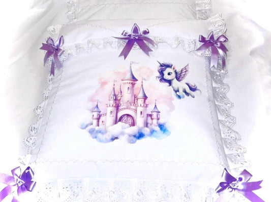 Castles in the sky !  Doll's Pram quilt set * Will fit Silver Cross coach built doll's pram, perfect gift,
