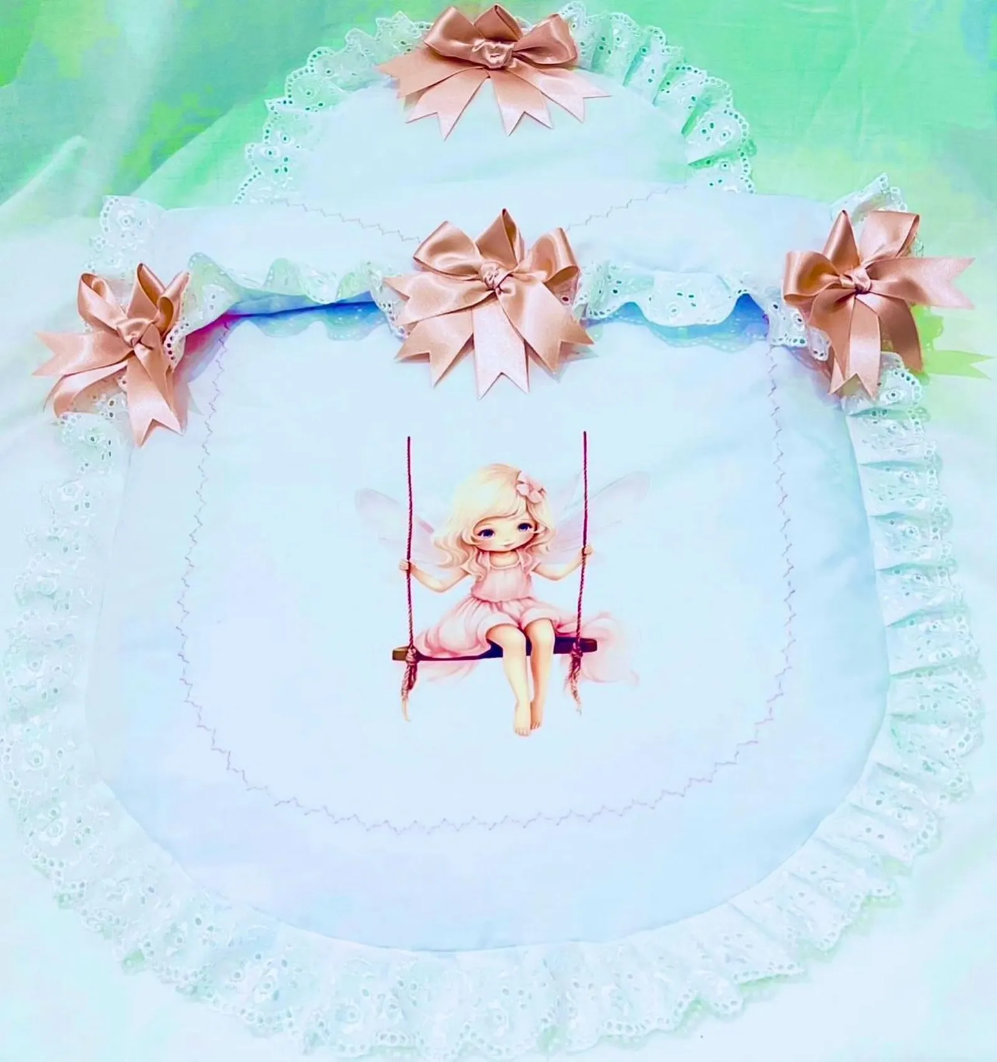 Seraphina - Fairy on a swing     Doll's Pram quilt set