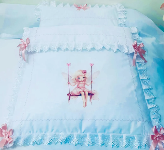 Seraphina - Fairy on a swing     Doll's Pram quilt set